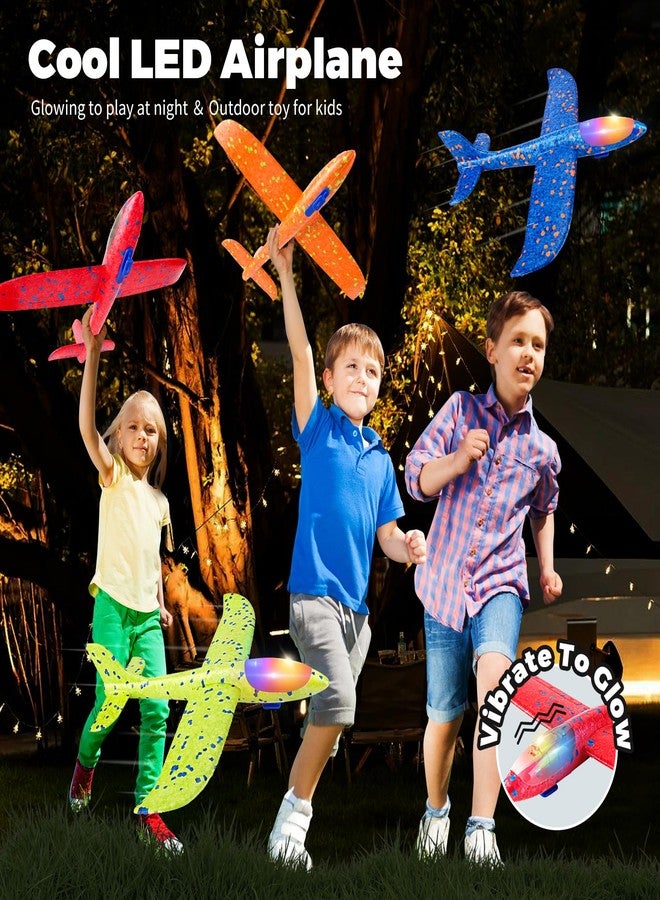 spring flower SpringFlower 4 Pack Airplane Flying Toys, 4 Throwing Foam Plane Toy for 3 4 5 6 7 8 Years Old Boys Kids, 2 Flight Modes LED Foam Glider Plane, Outdoor Flying Toy Birthday Gifts for for Boys & Girls - Image 2